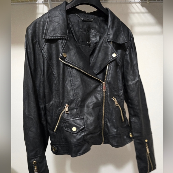 Vintage Buffalo David Bitton Vegan Faux Leather Black Moto Style Jack Medium - Picture 3 of 10